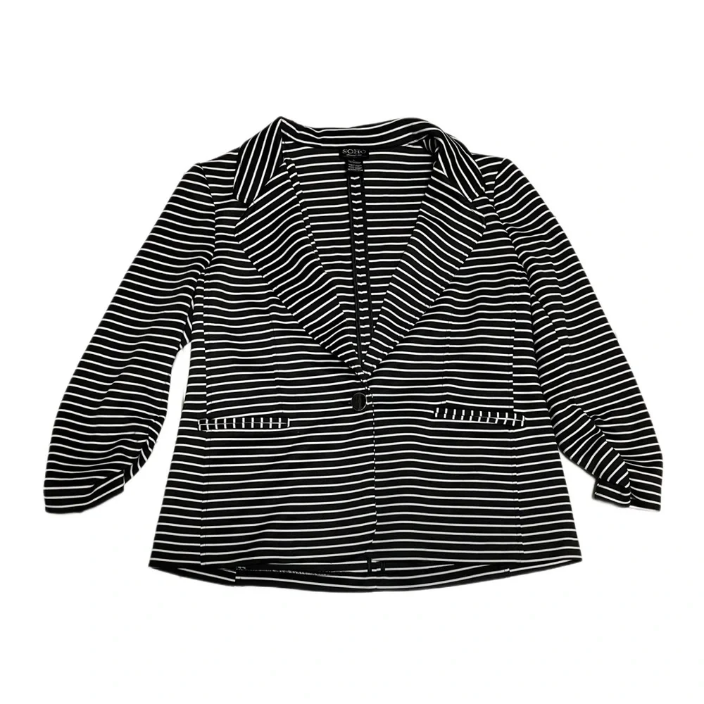 Soho Apparel Ltd Womens Blazer White-Black Stripe Long Sleeve Size L - Picture 6 of 7
